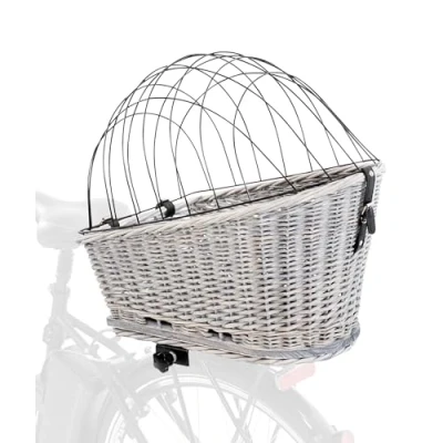 Image of TRIXIE Bicycle Basket With Lattice for Rack, Willow/Metal, 35 x 49 55 cm, Grey, 2.259 kg
