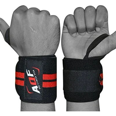 Image of AQF Power Weight Lifting Wrist Wraps Supports Gym Training Fist Straps Sold as Pair &amp; One Size Fits All (Black)