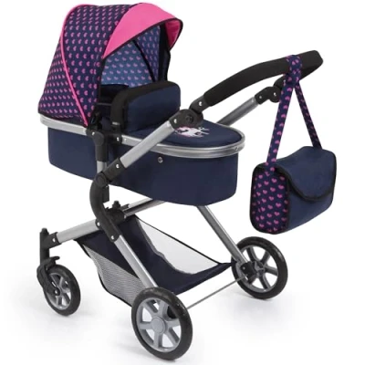 Image of Bayer Design 18154AA City Neo Dolls Pram with Changing Bag, Blue/Pink