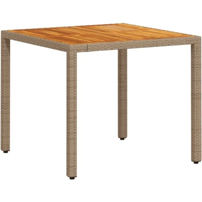 Image of vidaXL Garden Table Beige 90x90x75 cm Poly Rattan Acacia Wood