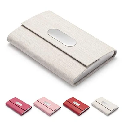 Image of FACATH Business Card Holder, PU Leather Slim Case Carrier ID Case/Wallet Pocket Name Holder for Women and Men White