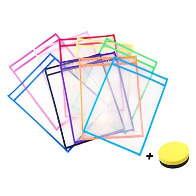 Image of 10Pcs Dry Erase Pockets, Resuable Write and Wipe Clean Pockets for Office Teaching Supplies (10Pcs)