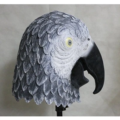 Image of The Rubber Plantation TM 619219293570 African Grey Parrot Latex Mask Tropical Bird Animal Halloween Fancy Dress Costume Accessory, Unisex Adult, One Size