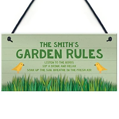 Image of RED OCEAN PERSONALISED Garden Rules Sign For Shed Summerhouse Plaque