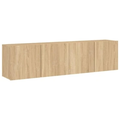 Image of vidaXL Wall Mounted TV Cabinets, Set of 2 Spacious Sonoma Oak Storage Units, Living Room Media Stands, Modern Style Made from Engineered Wood