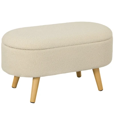 Image of HOMCOM Ottoman Storage Bench, Padded Bedroom Bench with and Lid, Foot Stool for Hallway, Living Room, Cream White