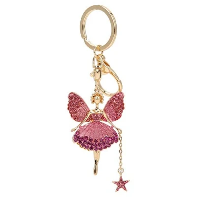 Image of Hztyyier Cute Ballet Dancing Girl Pendant Keychain Women Rhinestone Ballerina Keyring Bag Car Key Chain Charm Handbag Hanging Gift