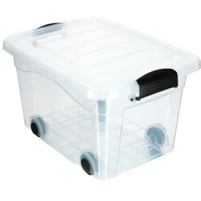 Image of KADAX Storage Box, Large Plastic Container with Lid and Wheels, Clear Organiser for Toys, Useful Box Moving, House Organisation (20L, Transparent)