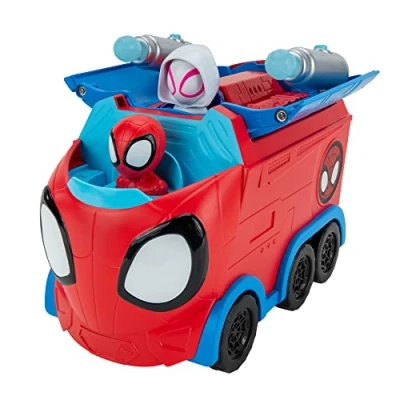Image of SPIDEY AND FRIENDS SNF0081 Web Spinning HAULER 8 Inch 3 in 1 Transforming Vehicle Toys Featuring Your Friendly Neighbourhood Spideys, Red