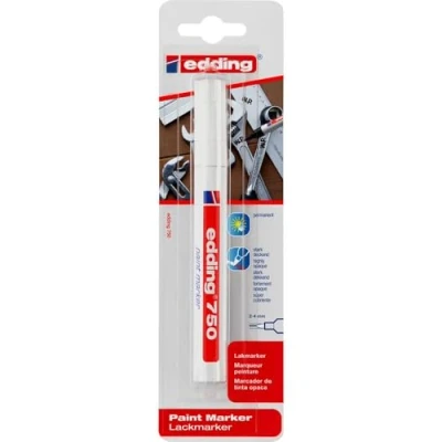 Image of edding 750 paint marker white pack of 1 pen round nib 2 4 mm for marking and labelling metal, glass, rocks or plastic heat resistant, permanent, smudge proof waterproof