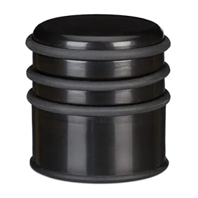 Image of Relaxdays Floor Stop, Heavy Bumper for Doors &amp; Windows, Draft Protection, ∅ 7 cm, 3 Rubber Rings, Black, Pack of 1