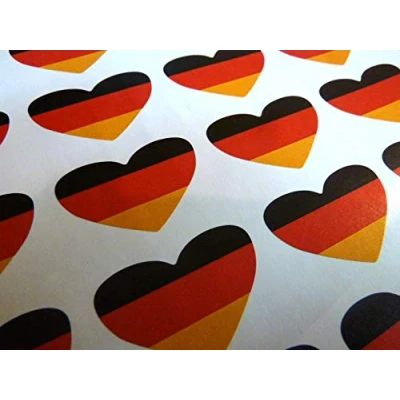 Image of Pack of 50, Heart Shape 35x23mm, Germany Self Stick Flag Stickers German Labels