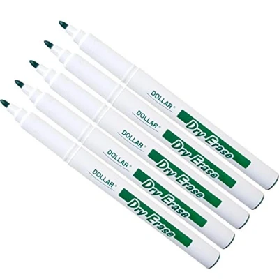 Image of Dry Erase Everyday Use Whiteboard Marker Pens Easy Wipe School Office Business (5 x 1.0mm Medium GREEN + 2 PATEL Ball Black Pens)