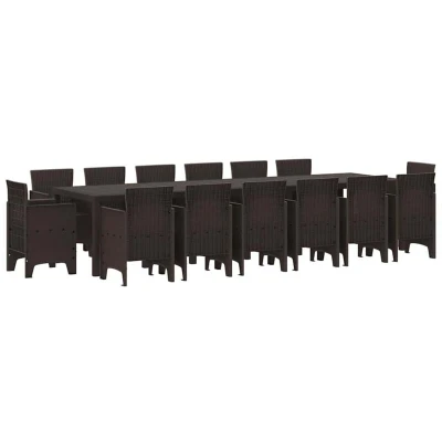Image of vidaXL 15 Piece Garden Dining Set Brown Poly Rattan