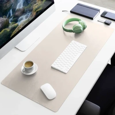 Image of Floordirekt Desk Mat Made of Faux Leather, for Office and School, Mouse Mat, Nero (Beige, 120 x 60 cm)