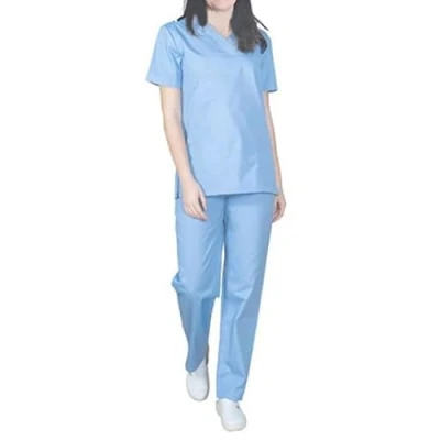 Image of Sky Mens and Womens Hospital Doctors Scrub Trousers Top Set, Medical Doctor Uniform, Lightweight Fabric Work Wear, Blue, L