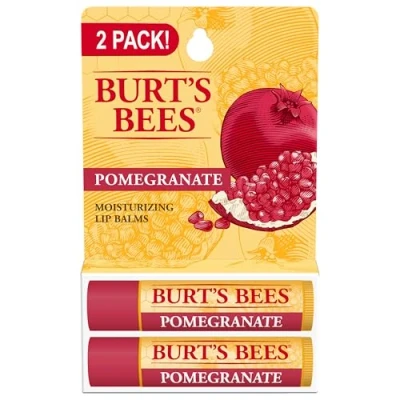 Image of Burt&#039;s Bees 100% Natural Moisturizing Lip Balm, Pomegranate with Beeswax and Fruit Extracts 2 Tubes