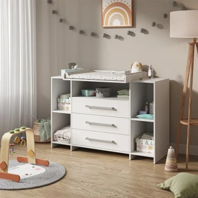 Image of Vicco Changing dresser Oskar, White, 143 x 100 cm XL with drawers