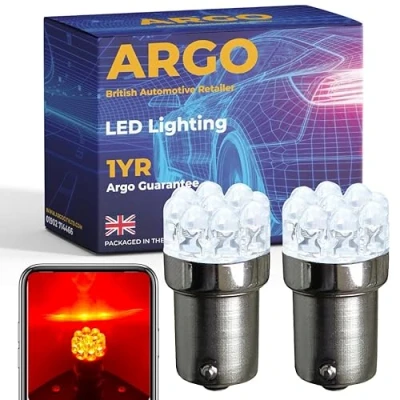 Image of Argo 380 P21/5w Bulb Led Xenon Red Stop Tail Brake Light Bulbs 9 Lens 1157 Bay15d Rear lamp Halogen Replacement Upgrade Car 12v