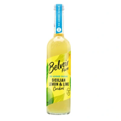 Image of Belvoir Farm Sicilian Lemon &amp; Lime Cordial, Simple Ingredients, Dilute to Taste, Crafted with Nature, Low in Calories, No Added Sugar, Gluten Free, Suitable for Vegetarians Vegans 6x500ml