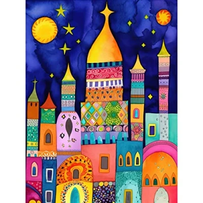 Image of Artery8 Islamic Cityscape Moonlight Mosque Folk Art Unframed Wall Print Poster Home Decor Premium