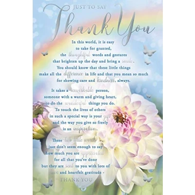 Image of Just to Say Thank You Flowers &amp; Words Design Sentiments Card Lovely Verse