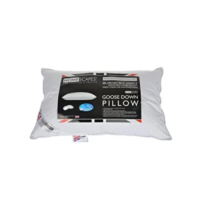 Image of HOMESCAPES Luxury Goose Down Pillow Hotel Quality Ultra Soft with Anti Dust Mite, Hypoallergenic 100% Cotton Casing