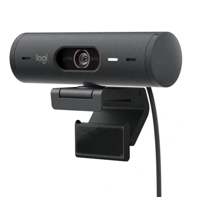 Image of Logitech Brio 500 Full HD Webcam with Auto Light Correction, show Mode, Dual Noise Reduction Mics, Privacy Cover, Works Microsoft Teams, Google Meet, Zoom, USB C Cable, Streaming Graphite