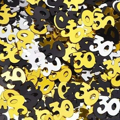 Image of lgt 30th birthday Confetti Table decorations scatter Black gold and silver