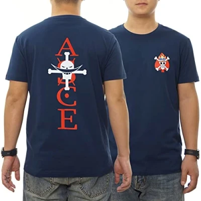 Image of GMYG One Piece Whitebeard Monkey D. Ace Pirate Japanese Anime Graphic Tee Premium 100% Cotton Mens/Womens T Shirt (Navy, XXL)