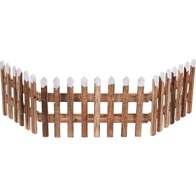 Image of Home &amp; Styling Rustic Wooden 90cm Fence Folding Christmas Tree Skirt Decoration with Snow Top