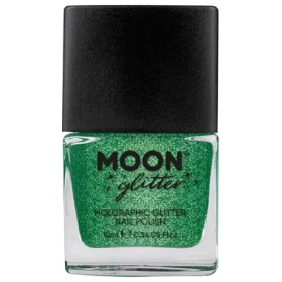 Image of Holographic Glitter Nail Polish by Moon Green Sparkle and Shine Varnish 10ml