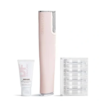 Image of DERMAFLASH LUXE plus Device, Anti Aging, Exfoliation, Hair Removal, and Dermaplaning Tool with Sonic Edge Technology 4 Weeks of Treatment, Blush