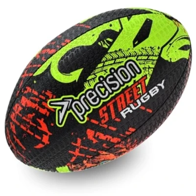 Image of Precision Street Mania Rugby Ball, Urban Training, for Hard Surfaces, Durable Tyre Embossed Vulcanised Rubber, Ultimate Grip, Official Size, 4