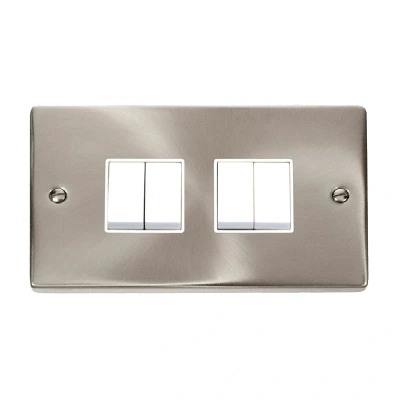Image of Click Deco 4 Gang 2 Way 10AX Switch Satin Chrome White Inserts
