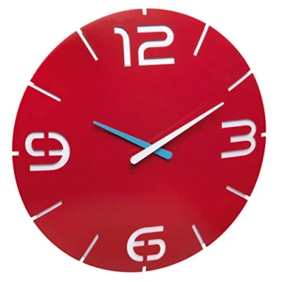 Image of TFA Dostmann Contour Designer Wall, 60.3047.14, Two Layered Sandwich dial, Quartz Clock, sea Blue, red/White, L360 x B65 H385 mm