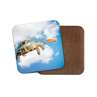 Image of 1 x Frisbee Turtle Cork Backed Drinks Coaster Tortoise Funny Animal #8315
