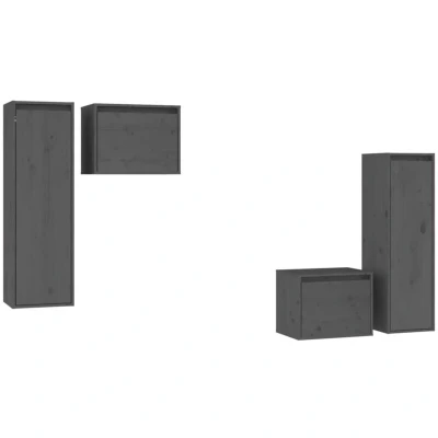 Image of vidaXL TV Cabinets 4 pcs Grey Solid Wood Pine