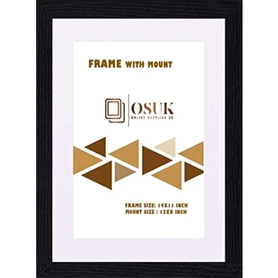 Image of OSUK Black 14x11 Inch Photo Picture Frame Modern Wood Poster Frames with White Mount Ready to Hang Portrait or Landscape