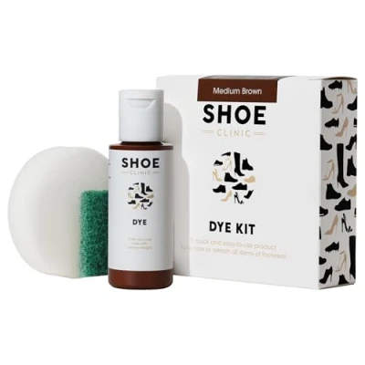 Image of All in One Shoe Colouring Kit (Medium Brown) Restores The Colour of Leather, Suede, Nubuck, Fabric, Satin, and Canvas Footwear Complete Dye