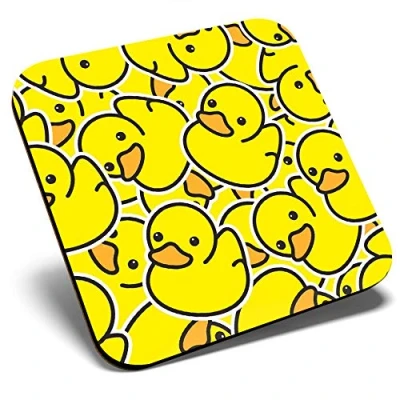 Image of Great Single Coaster Square Yellow Rubber Ducks Duckling Glossy Quality Coasters Tabletop Protection for Any Table Type #2078