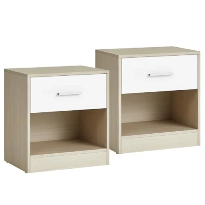 Image of VASAGLE Bedside Tables, Set of 2, Side Table with Drawer, Handle, Open Compartment, End Table, for Bedroom, Living Room, Natural Beige and Classic White LET819T67
