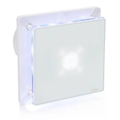 Image of STERR White Bathroom Fan 5 inches / 125 mm with LED + HYGROSTAT Extractor Glass Front Modern Look BFS125LH 20 W