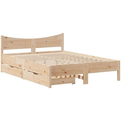 Image of Bed Frame with Drawers 120x190 cm Small Double Solid Wood Pine Vidaxl
