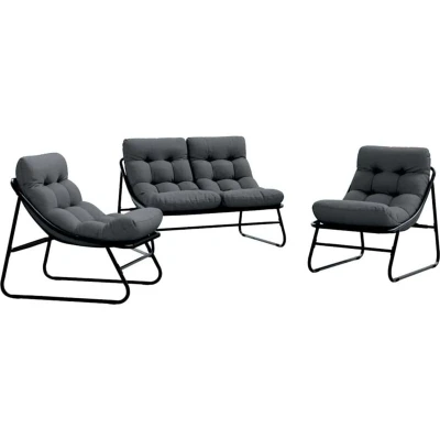 Image of vidaXL Outdoor Seating Set Dark Grey Metal Frame with Fabric Cushions