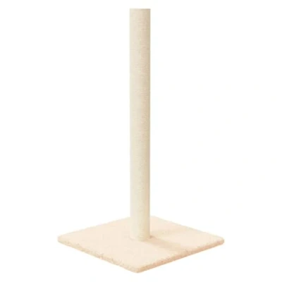 Image of vidaXL Cat Scratching Post Cream Sisal Scratcher Pole, Soft Plush, 35x35x70 cm Feline Entertainment &amp; Furniture Protection