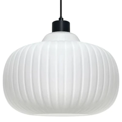 Image of Oval Globe Pendant Light Opal Glass Ceiling Lamp Shade Ribbed Hanging Fitting K416