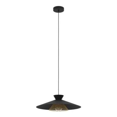 Image of Eglo Pendant Lighting Grizedale, Ceiling Light Fitting for Dining Room, Hanging lamp in Japandi Design Made of Metal Black and Brass, E27 Socket, Ø 20&quot;