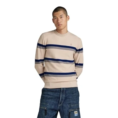 Image of G STAR RAW Men&#039;s Stripe Knitted Sweater, Beige/khaki (whitebait D24378 D563 1603), S