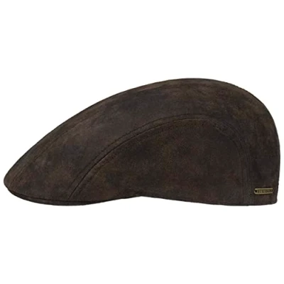 Image of Stetson Madison Leather Flat Cap Men’s Vintage Style Ivy hat Peaked with Cotton Lining Summer/Winter Brown L (58 59 cm)